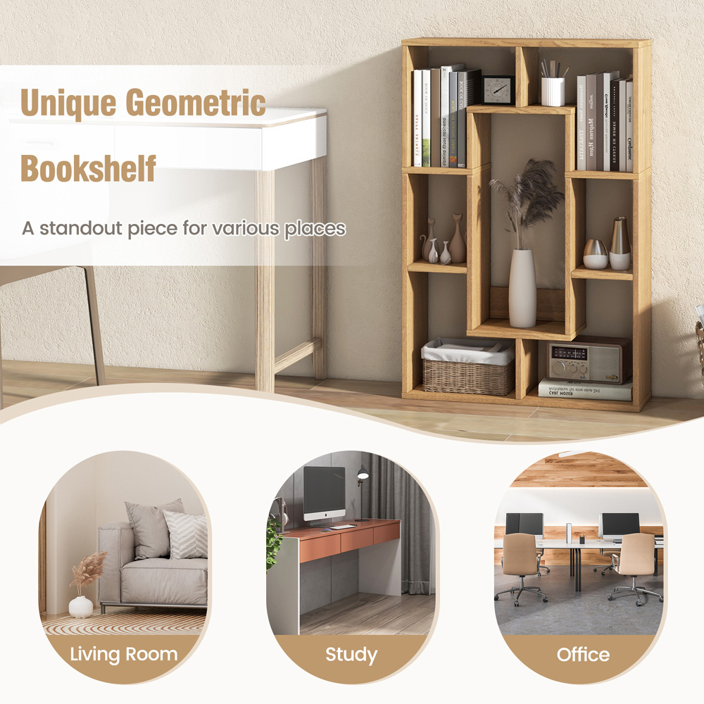 Costway 7 Shelf Natural Geometric Bookshelf Image 6