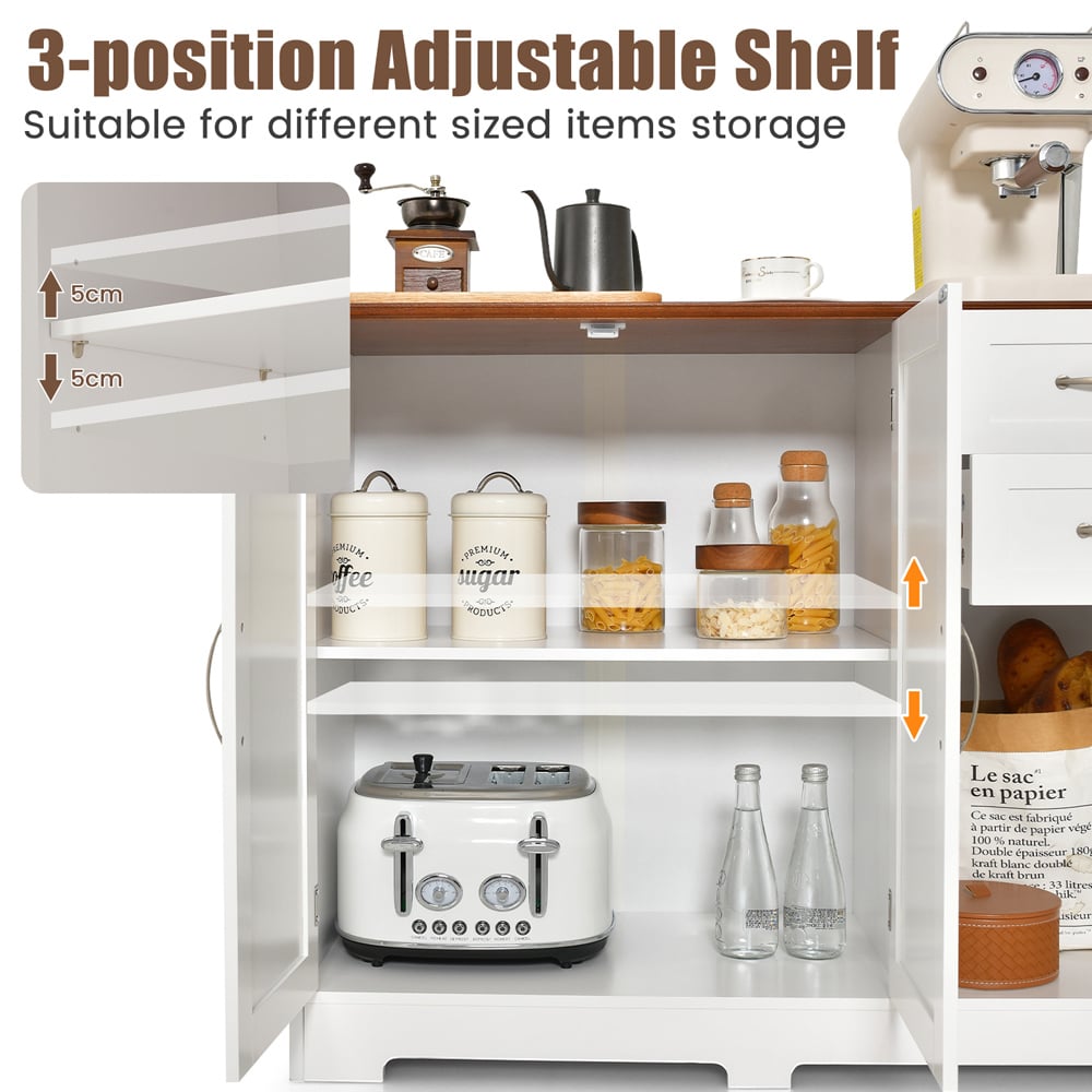 Costway 3 Door 2 Drawer White Storage Cabinet Image 7