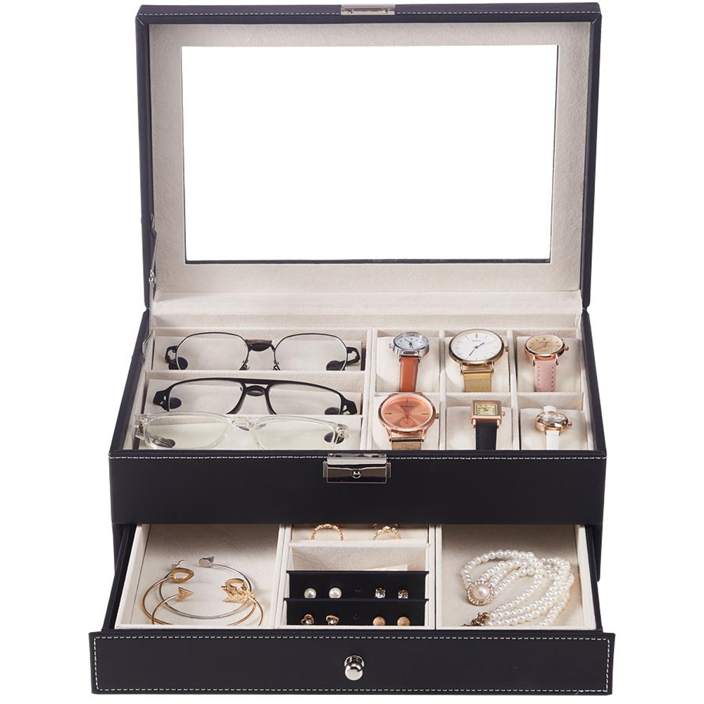 H&O Direct Single Drawer Black PU Leather Watch and Jewellery Box Image 3