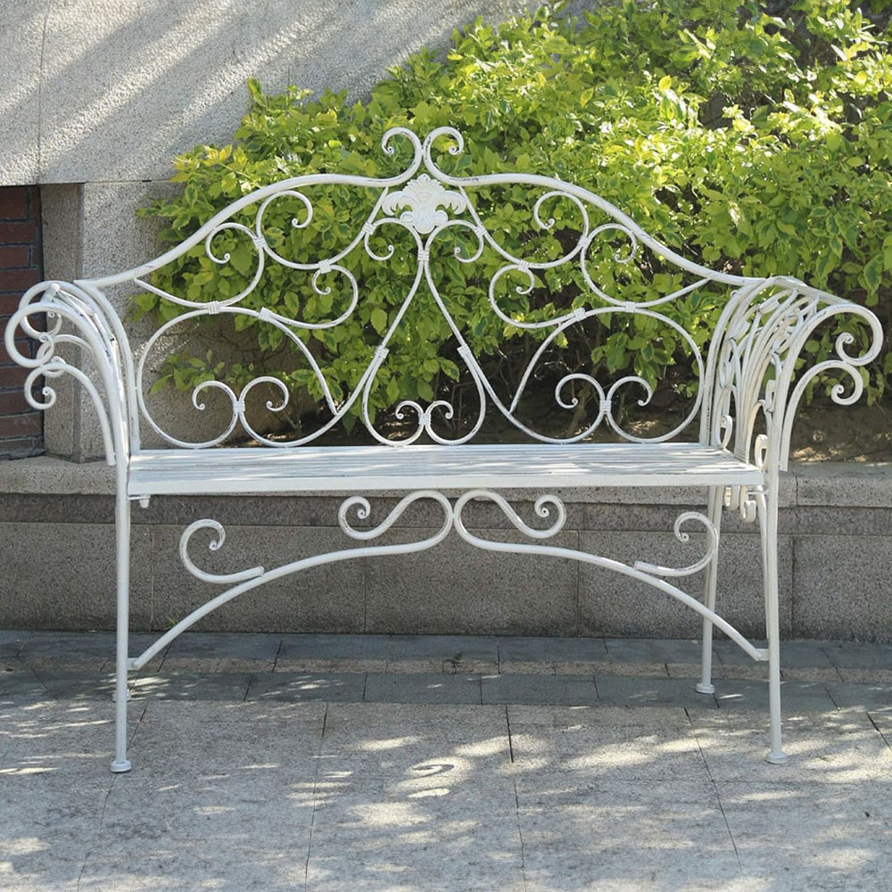 GlamHaus Geneva Antique White Garden Bench Image 1