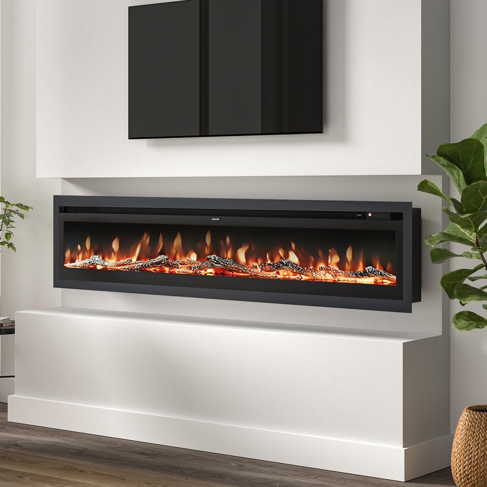 Living and Home 12 Flame Colour Mounted Inset or Freestanding Electric Fireplace with Remote 80 inch Image 3