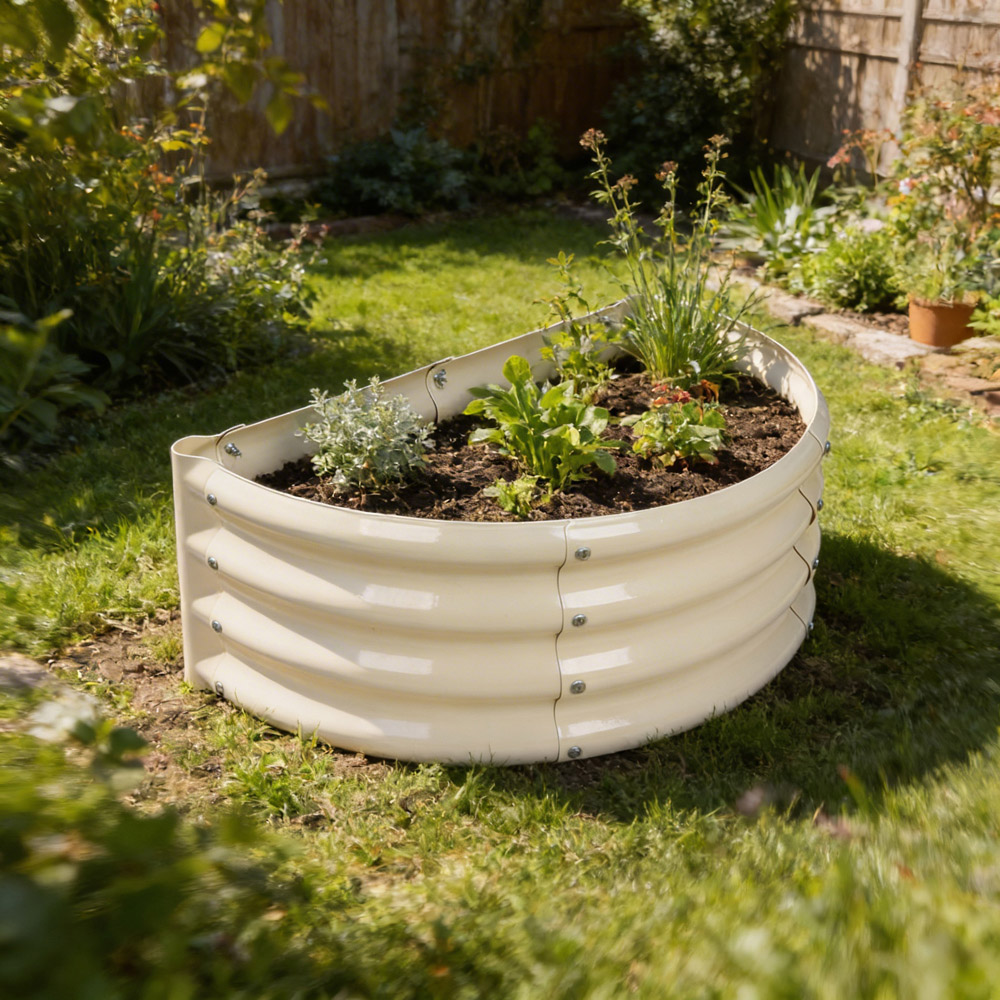 Harbour Housewares Ivory Semicircle Galvanised Steel Raised Garden Bed 120 x 60cm 2 Pack Image 3