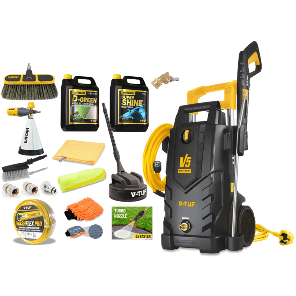 V-TUF V5 240 X2 Tough DIY Electric Pressure Jet Washer 165Bar with Pro Cleaner Kit with Hose Image
