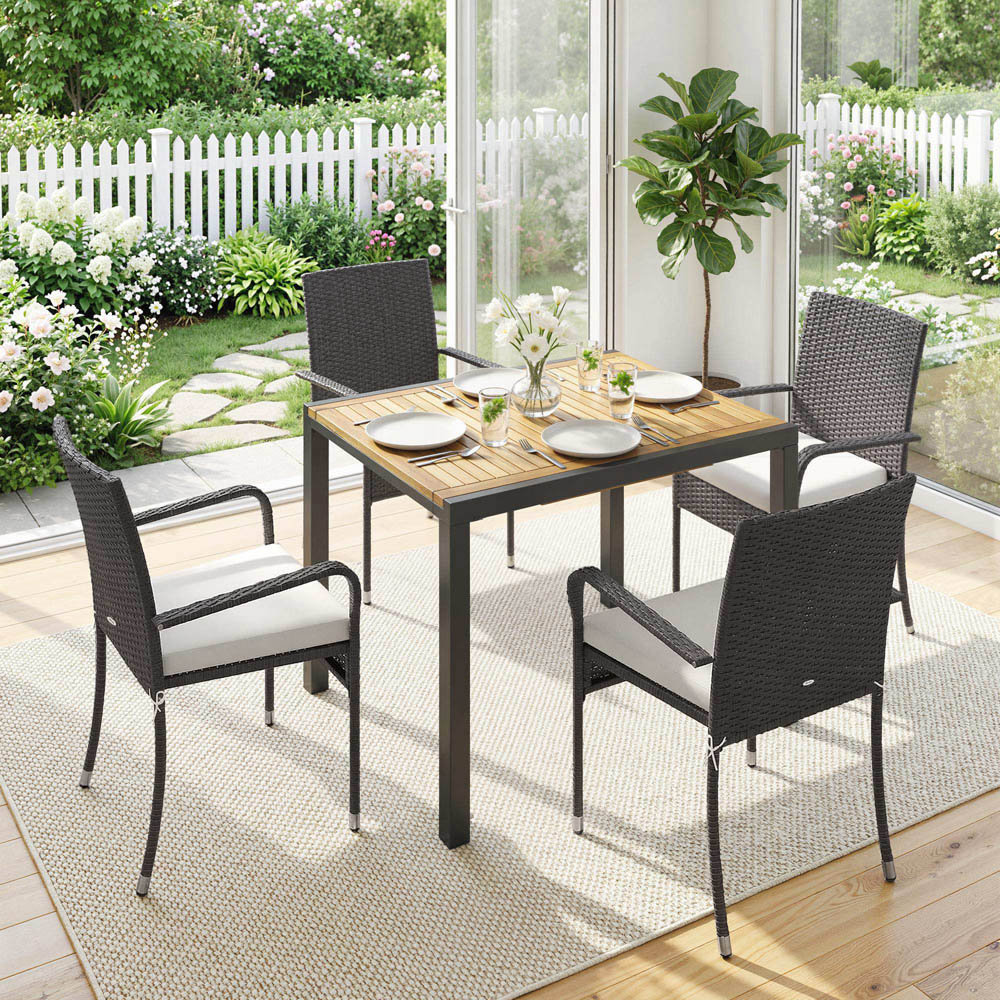 Outsunny 6 Seater Rattan Garden Furniture Set Cream Image 3