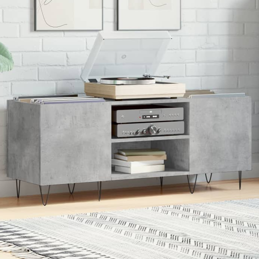 vidaXL 2 Shelf Concrete Grey Record Cabinet Image 1