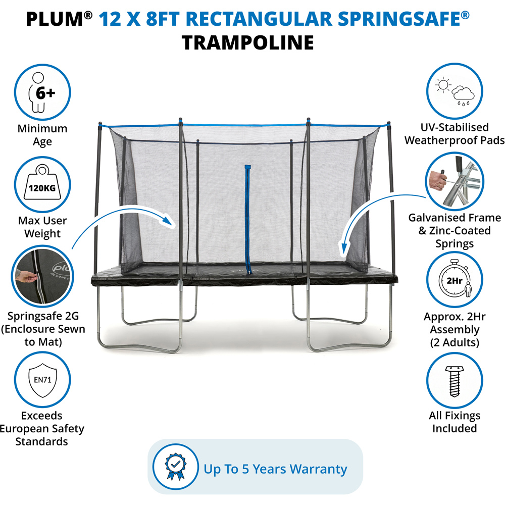 Plum Play 12 x 8ft Rectangular Springsafe Trampoline and Enclosure Image 7