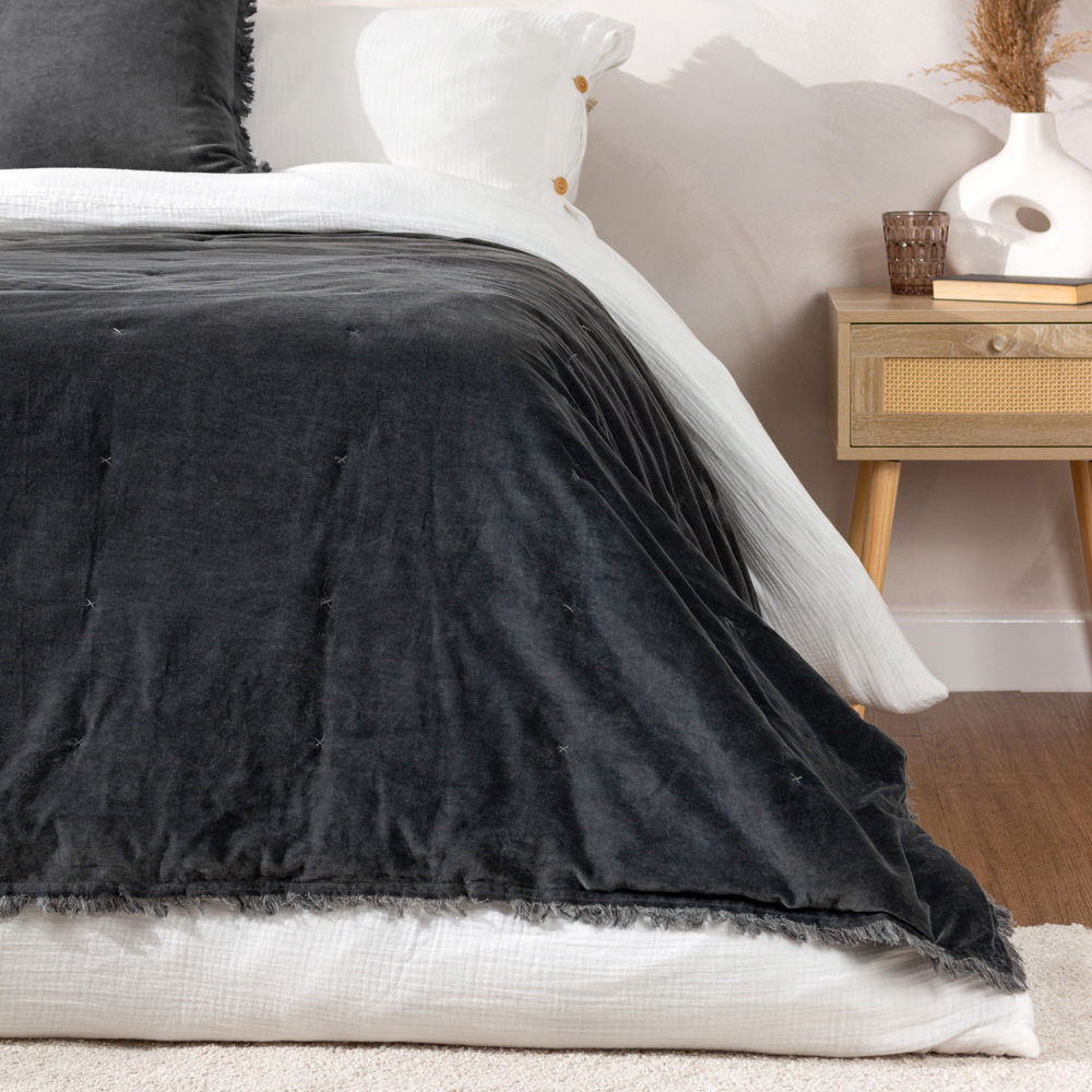 Yard Jaye Slate Cotton Velvet Filled Bedspread 140 x 220cm Image 6