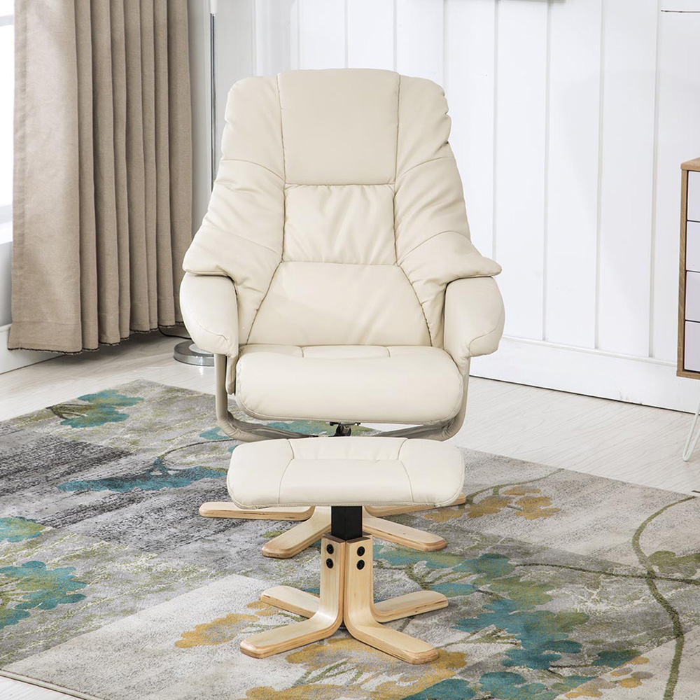 Furniture Online Sorento Cream Bonded Leather Swivel Recliner Chair with Footstool Image 8