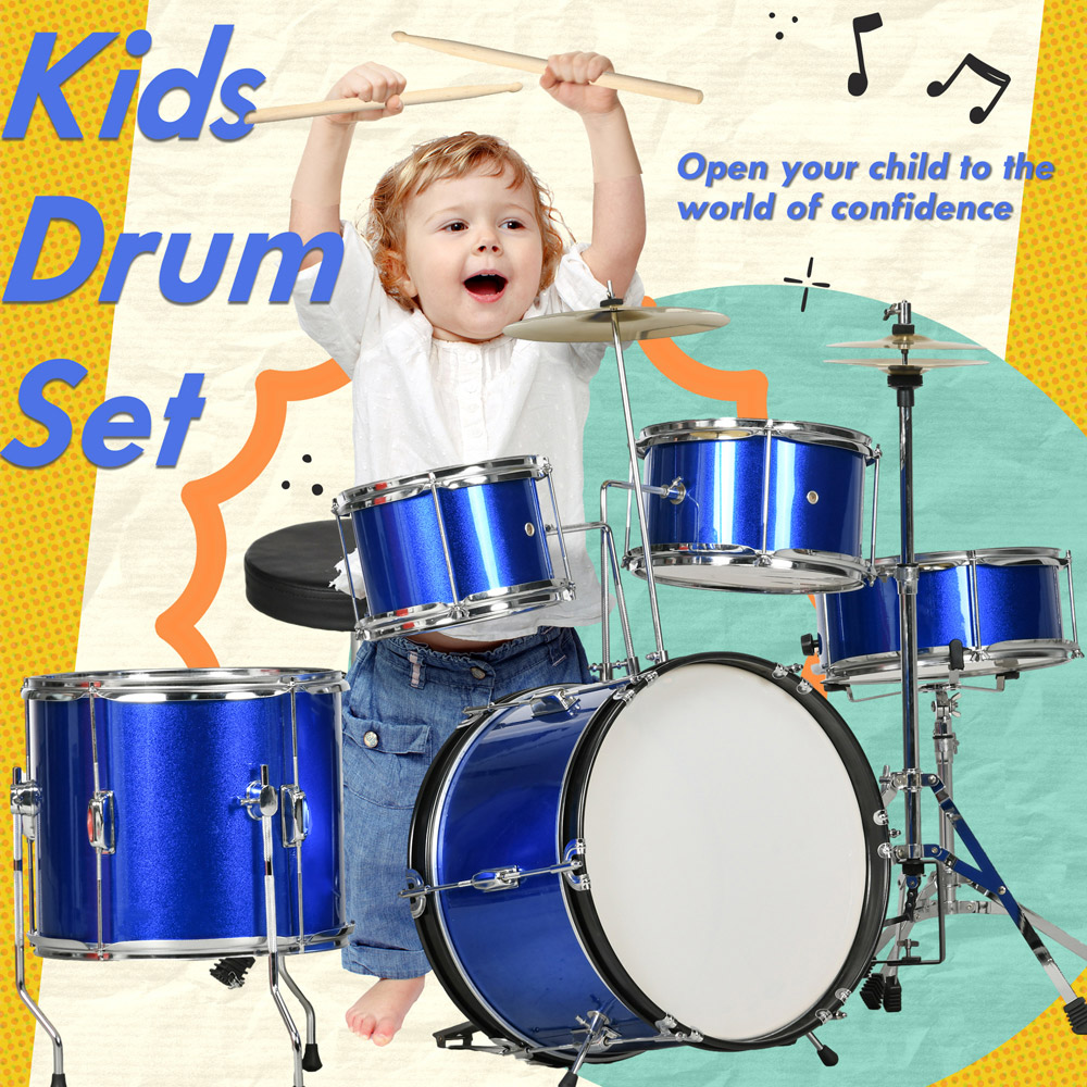 Tommy Toys Kids Blue Drum Set with Stool and Drumsticks 11 Piece Image 4