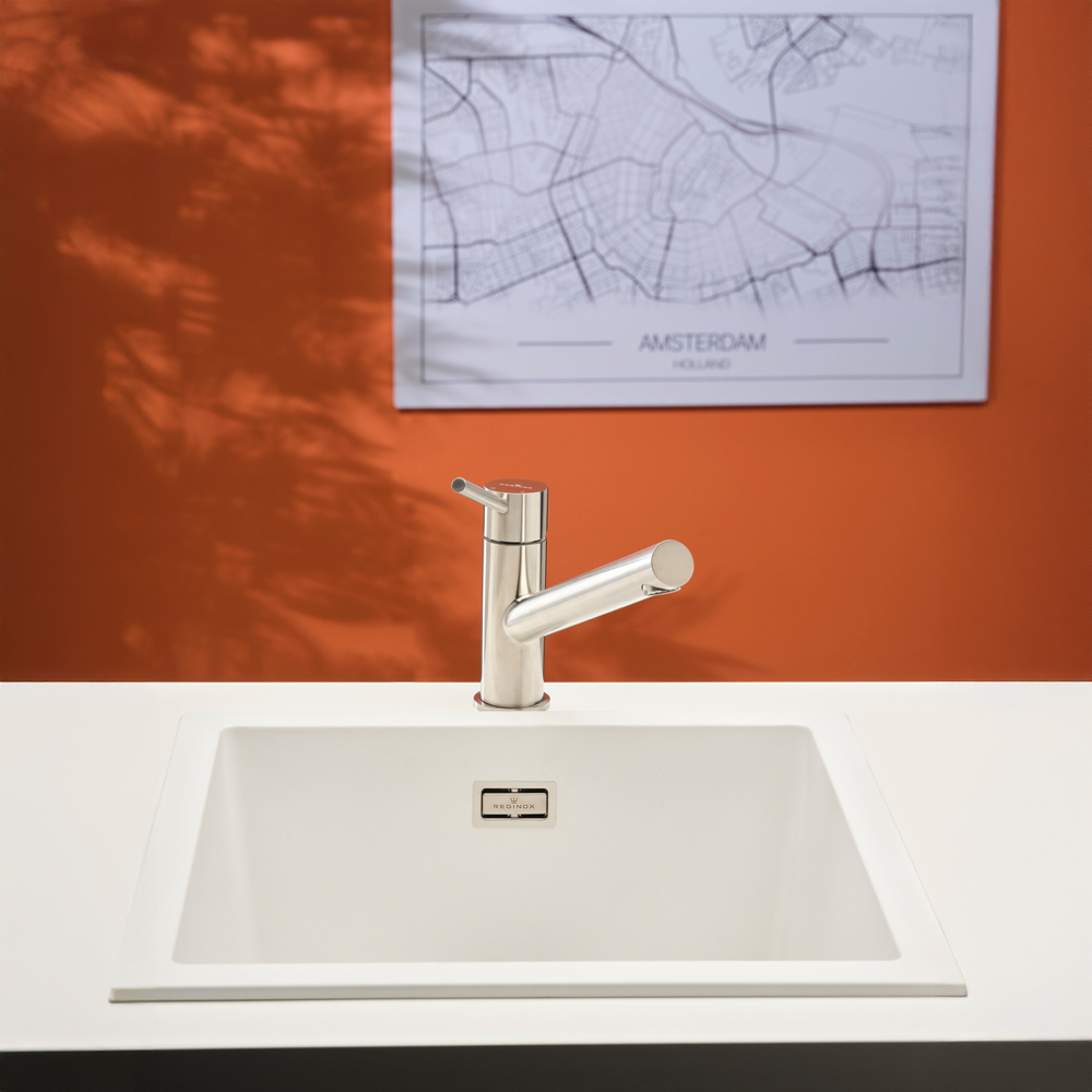 Reginox Amsterdam 40 PW Pure White Single Square Bowl Granite Sink 460 x 460mm Image 2