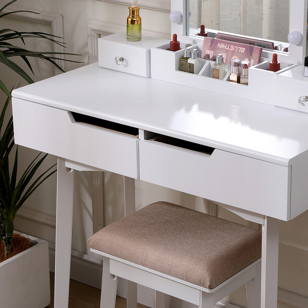 Living and Home 4 Drawer White Vanity Dressing Table Set with LED Mirror Image 6