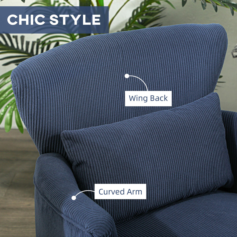 HOMCOM Modern Blue Upholstered Accent Armchair Chair Image 7