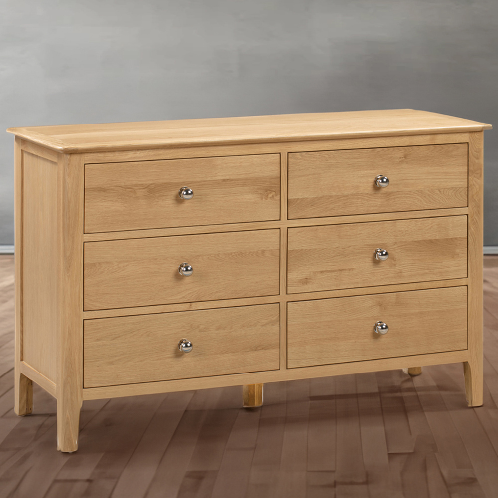 Julian Bowen Cotswold 6 Drawer Oak and Veener Wide Chest of Drawers Image 1