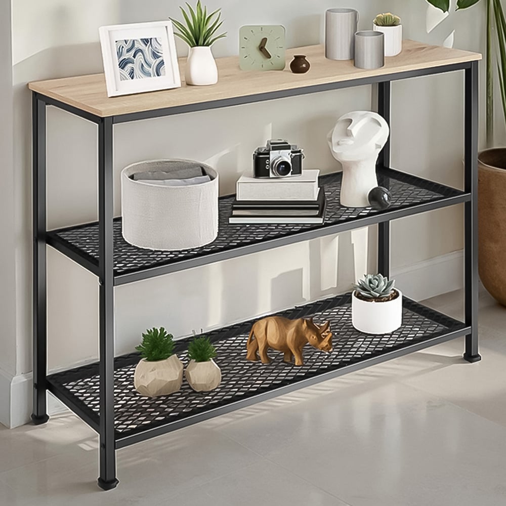 tectake Bristol 2 Wire Shelf Oak Sonoma Console Table Image 1