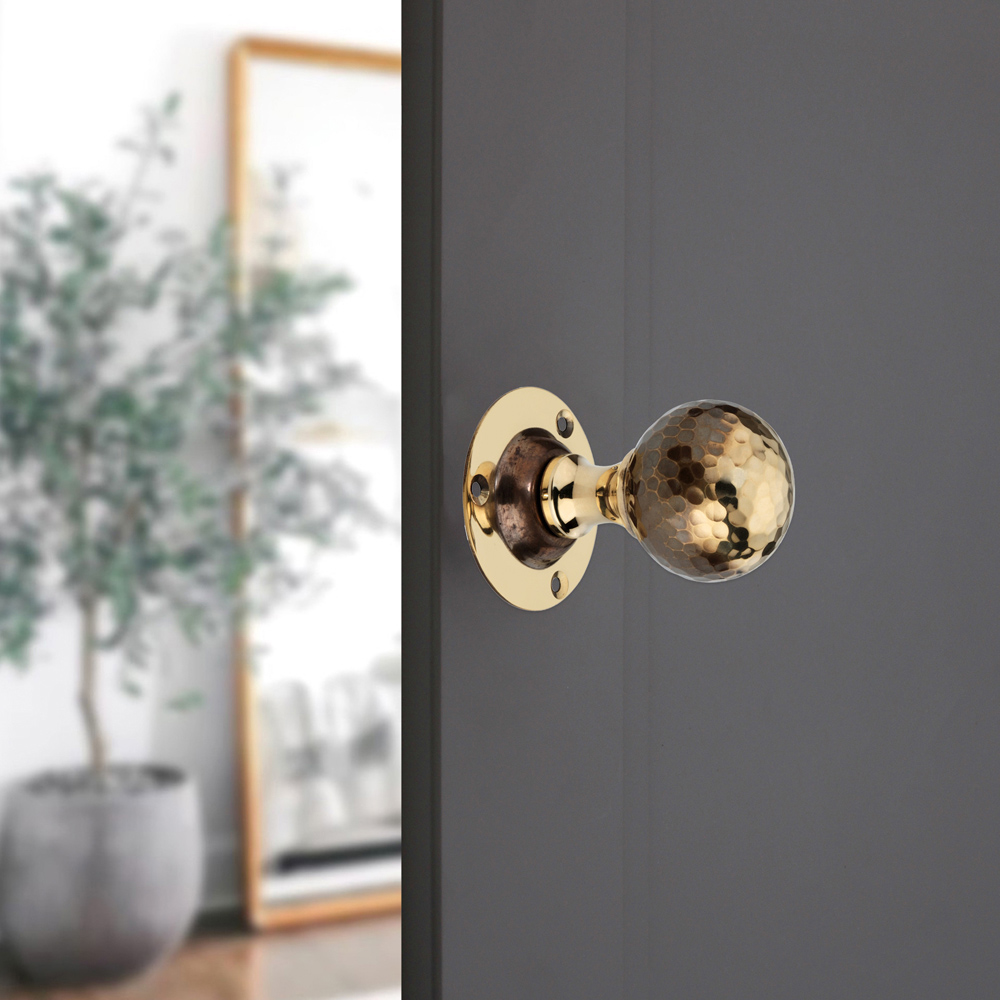 Spira Brass Aged Brass Hammered Ball Mortice Door Knob 2 Pack Image 2