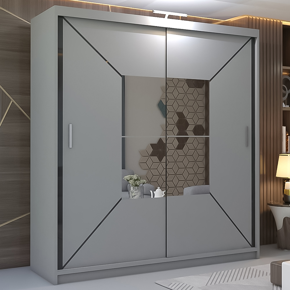M N Furniture Nicle 2 Door Grey Mirrored Sliding Wardrobe 150cm Image 1