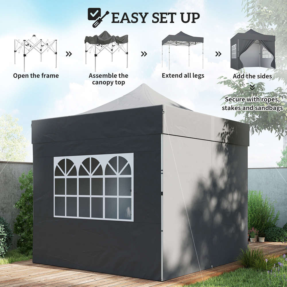 Outsunny 3 x 3m Dark Grey Heavy Duty Marquee Pop Up Gazebo with Sides Image 3