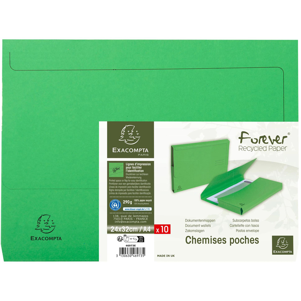 Exacompta Forever Bright Green Recycled A4 Document Wallet 10 Pack Image 2