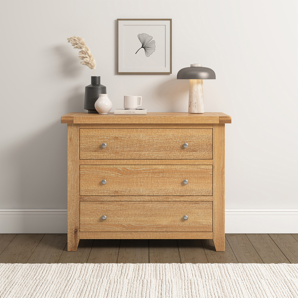 Seconique Windsor 3 Drawer Natural Oak Storage Chest Image 8