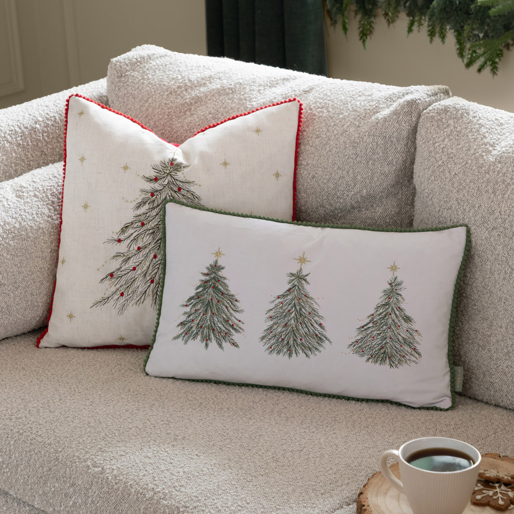 Wylder Nature Twinkling Tree Embroidered Natural Velvet Cushion 45 x 45cm Image 2