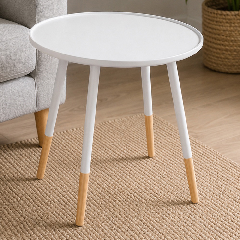 Premier Housewares White and Natural Round Side Table Image 1