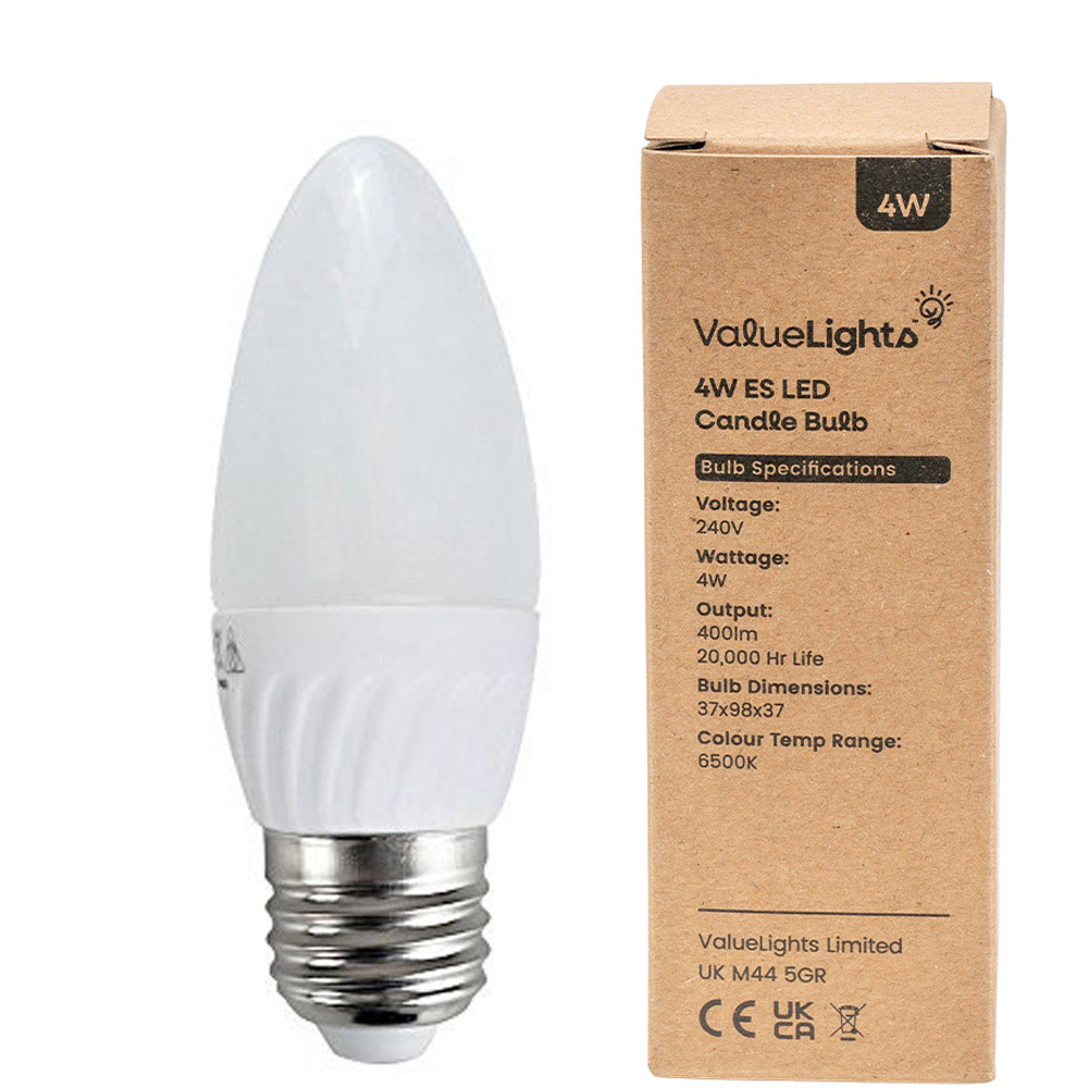 ValueLights 10 Pack E27 Candle LED 4W Cool White 6500K Light Bulbs Image 3