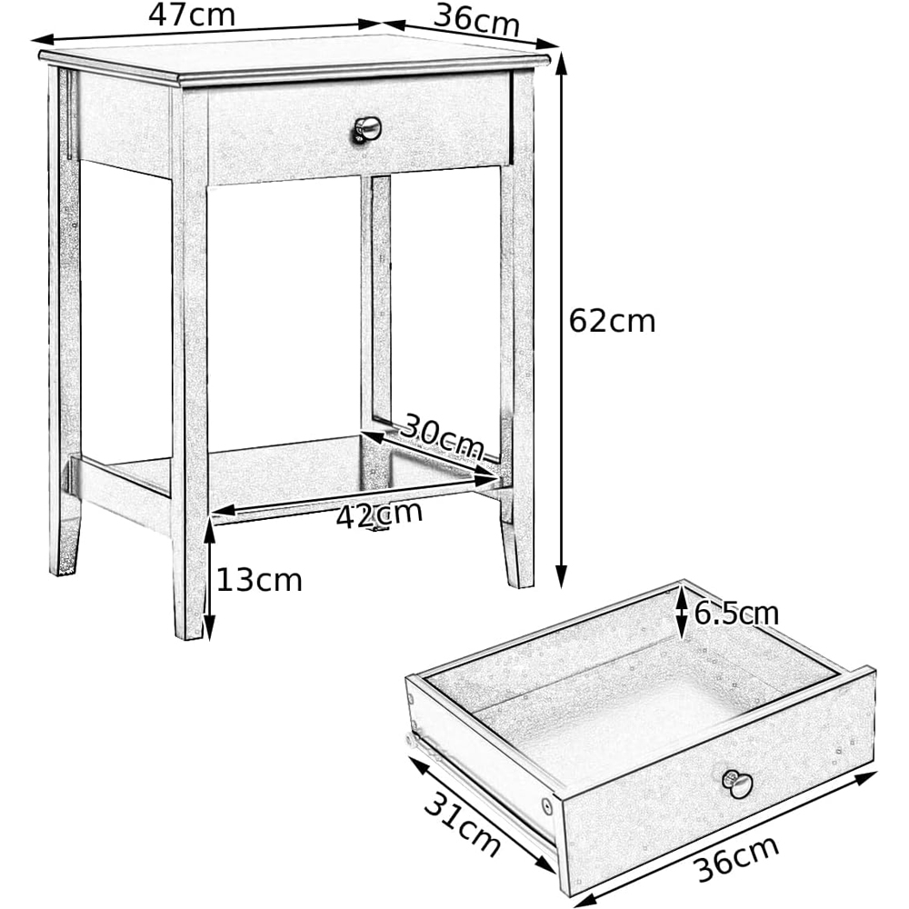Costway Single Drawer Single Shelf Grey Bedside Table 2 Pack Image 9