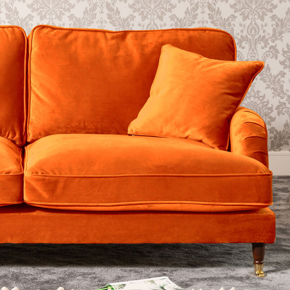 Mackenzie 3 Seater Orange Plush Velvet Sofa Image 2
