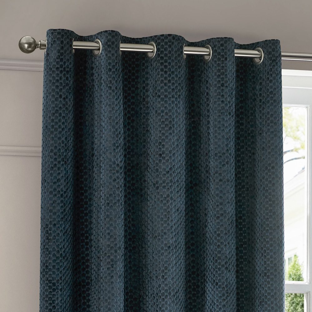 Paoletti Neptune Navy Fully Lined Velvet Eyelet Curtains 168 x 183cm Image 2