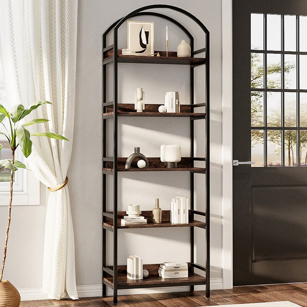 H&O Direct 5 Shelf Arch Wooden Bookshelf Image 1