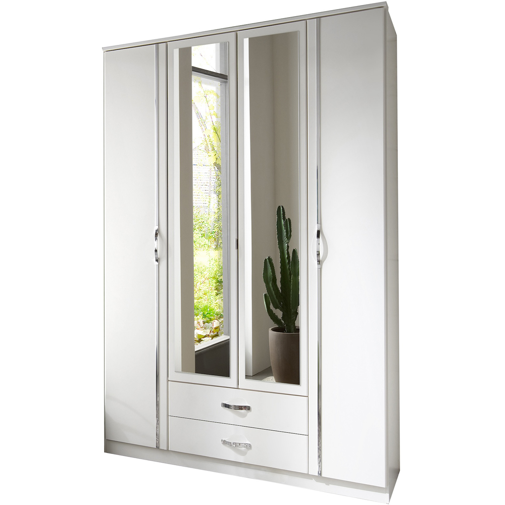 TJ'S Clack 4 Door 2 Drawer White Mirrored Wardrobe Image 2