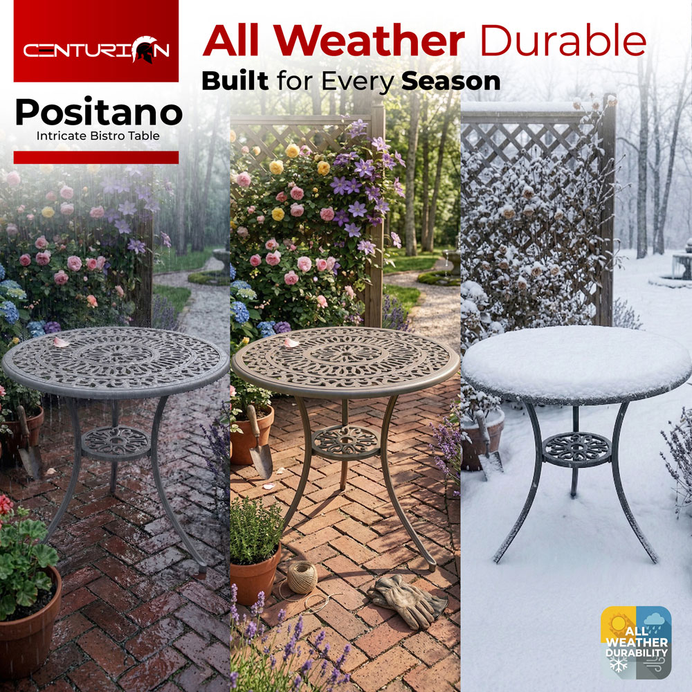 Centurion Positano 2 Seater Grey Round Garden Bistro Table with Parasol Hole Image 7