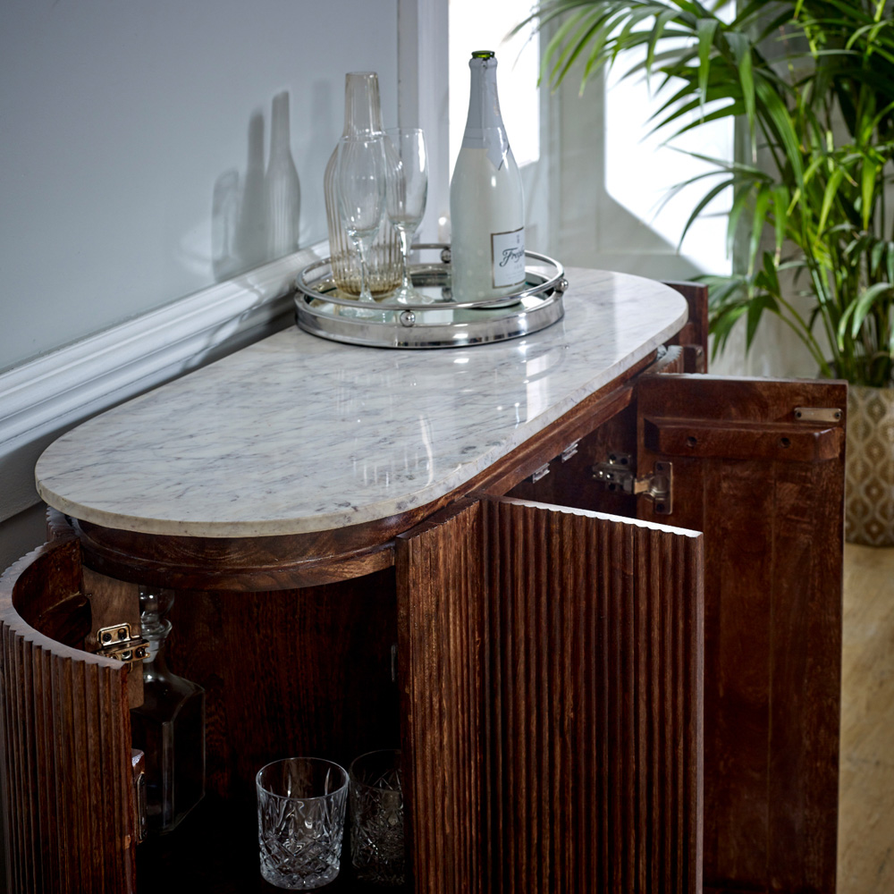 Brooklyn Opal 4 Door Marble Top Solid Wood Drinks Cabinet Image 3
