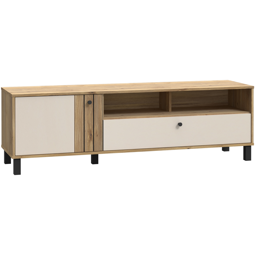 Florence Grafton Single Door Single Drawer 2 Shelf Cream and Oak TV Unit Image 2