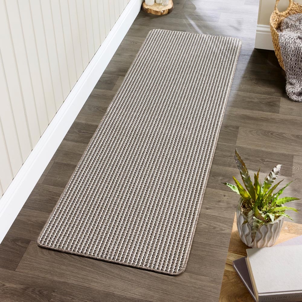 My Mat White and Brown Twist Stripe Stain Resistant Runner 67 x 200cm Image 2