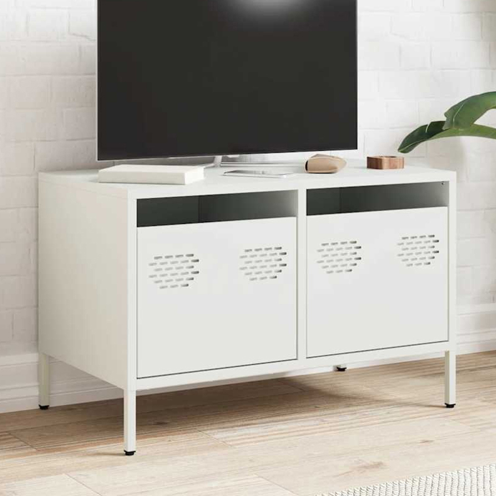 vidaXL 2 Drawer White Steel TV Cabinet Image 1