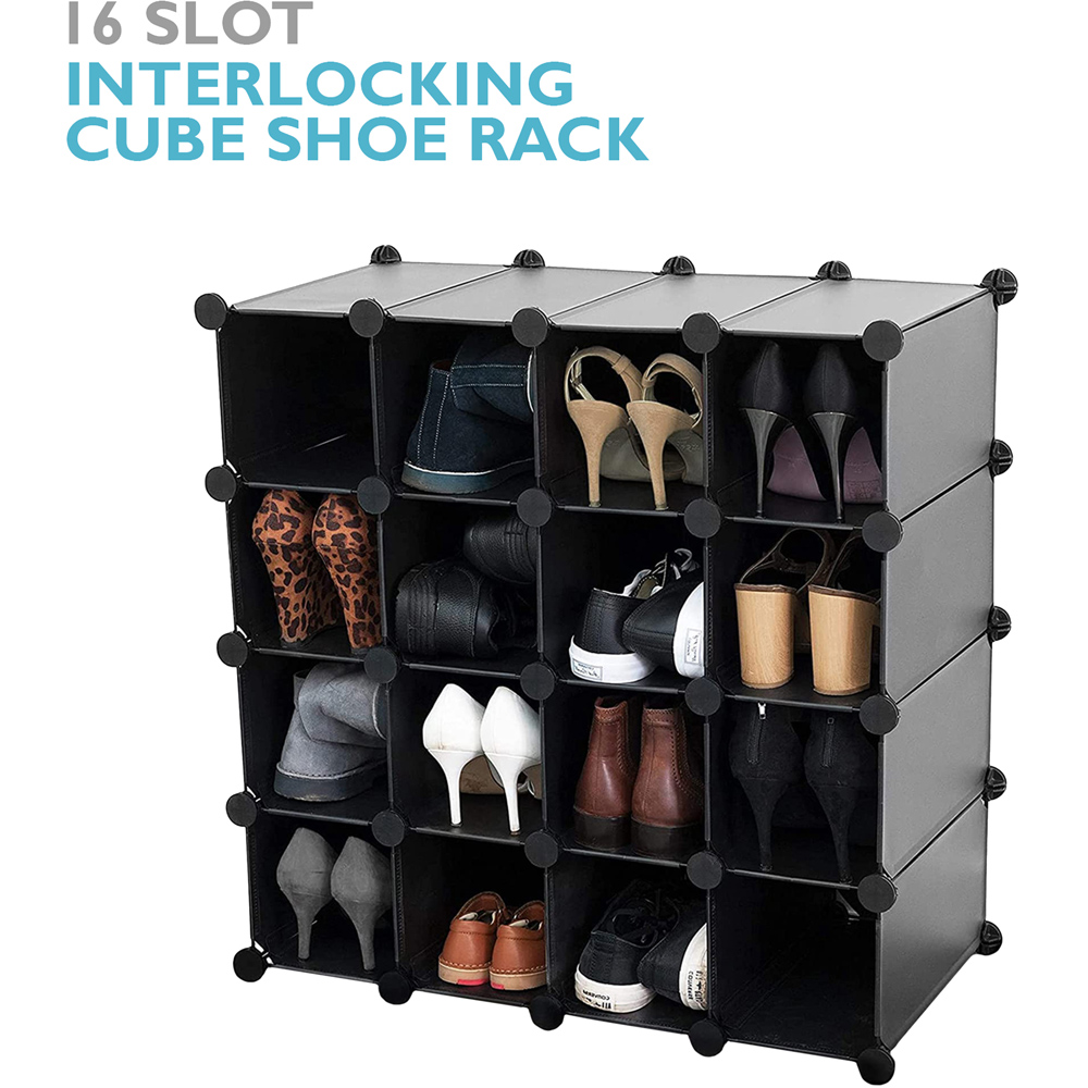 AMOS 16 Pair Black Interlocking Cube Shoe Storage Rack Image 4