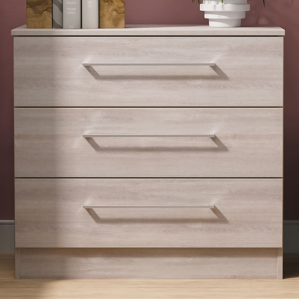 Crowndale Worcester 3 Drawer Grey Oak Chest of Drawers Ready Assembled Image 1