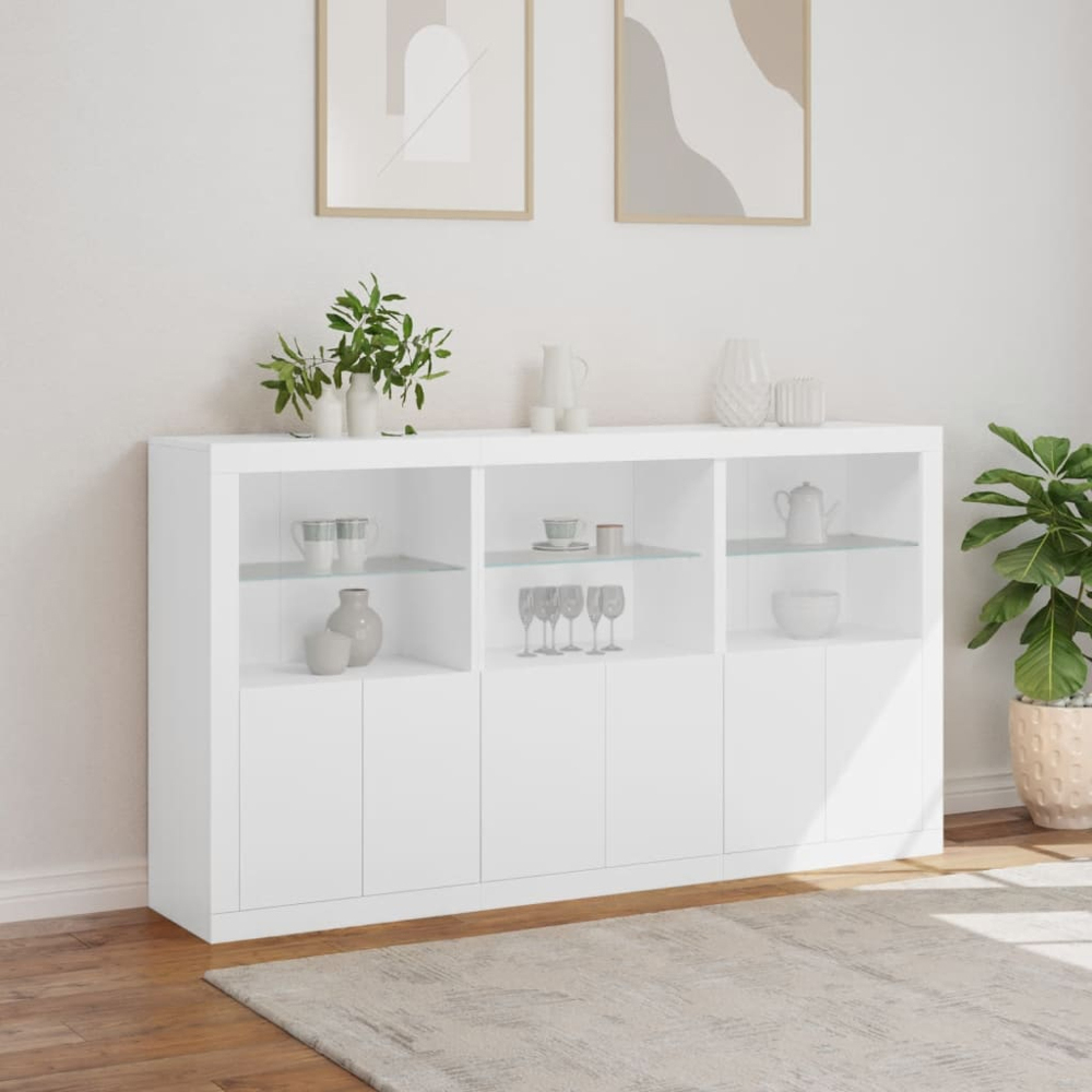 vidaXL 2 Door 2 Shelf White LED Sideboard Set of 3 Image 8