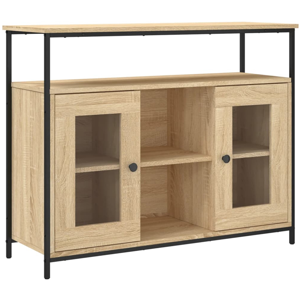 vidaXL 2 Glass Door 3 Shelf Sonoma Oak Wide Sideboard Image 2