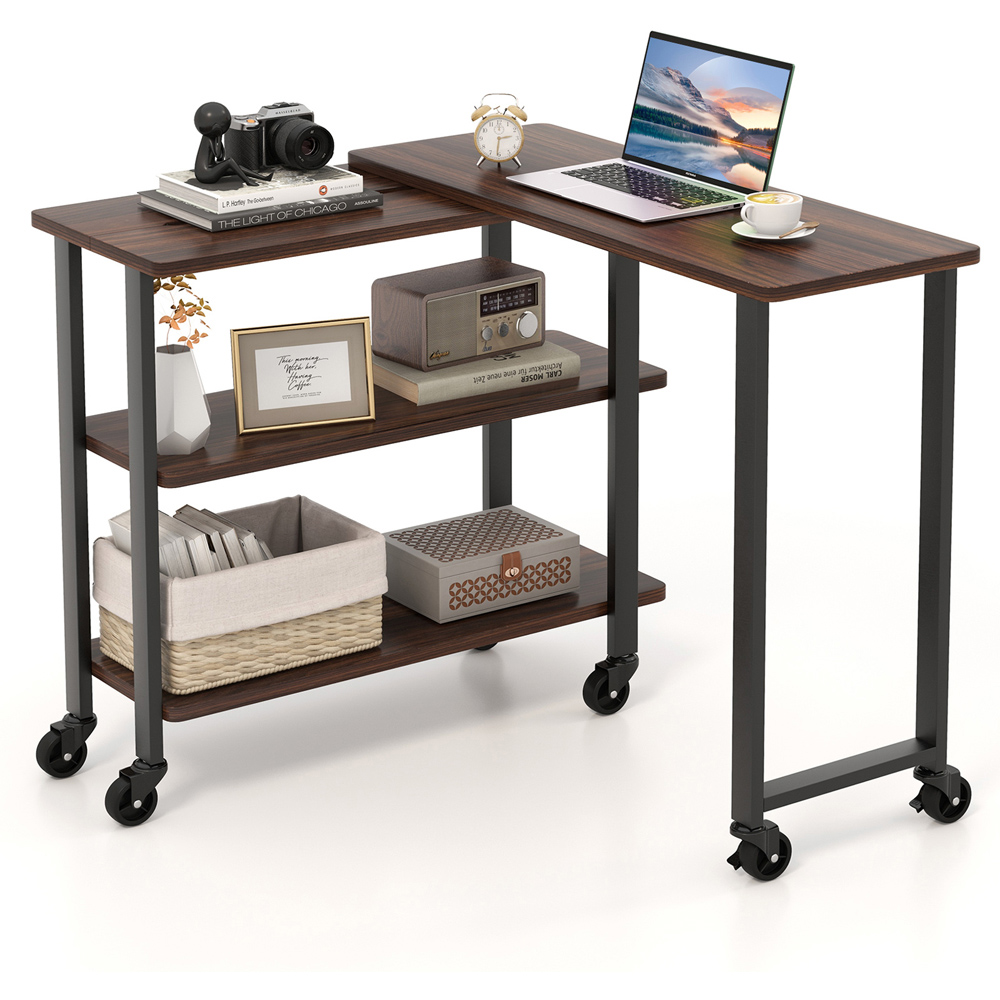 Costway Rotatable Computer Desk Walnut Image 2