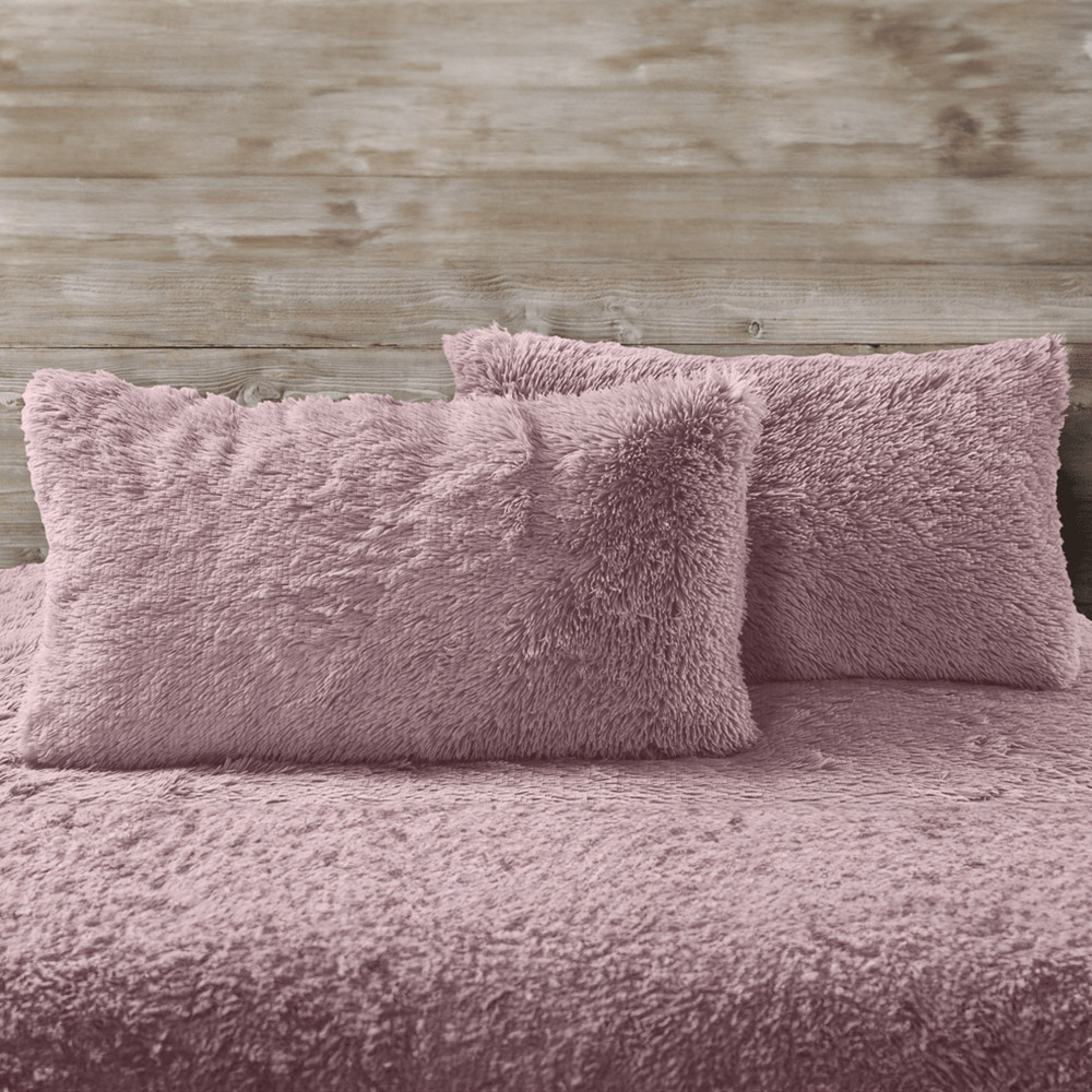 Velosso Alaska Single Pink Faux Fur Duvet Set Image 2