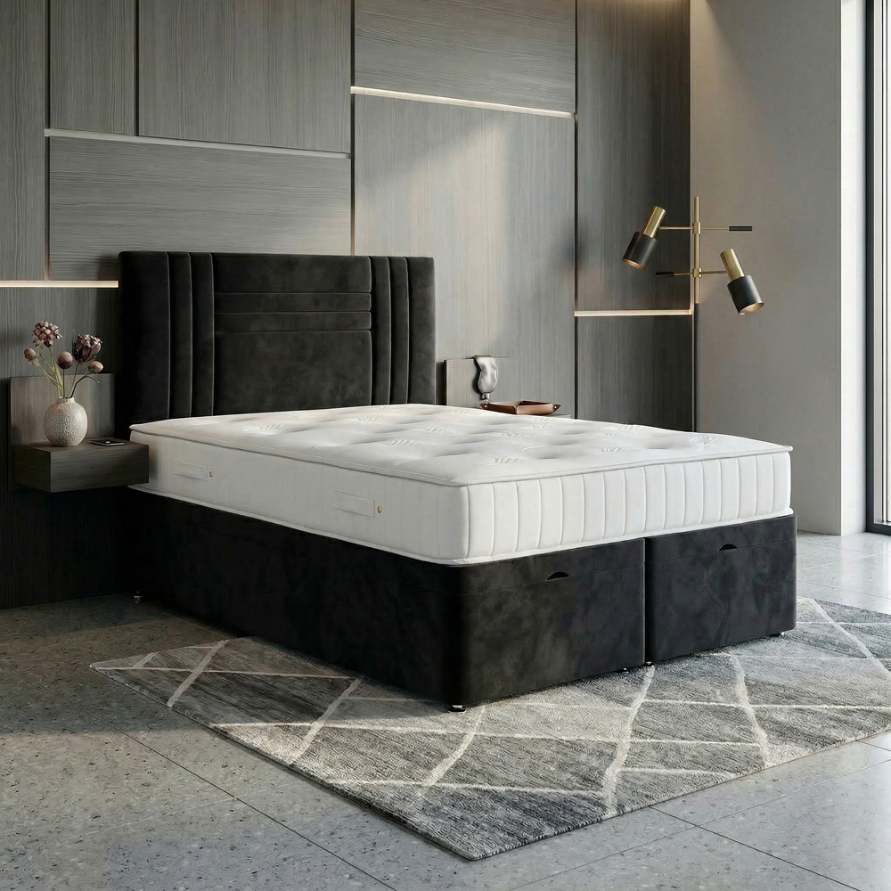DS Living Orion Single Black Plush Ottoman Bed Image 5