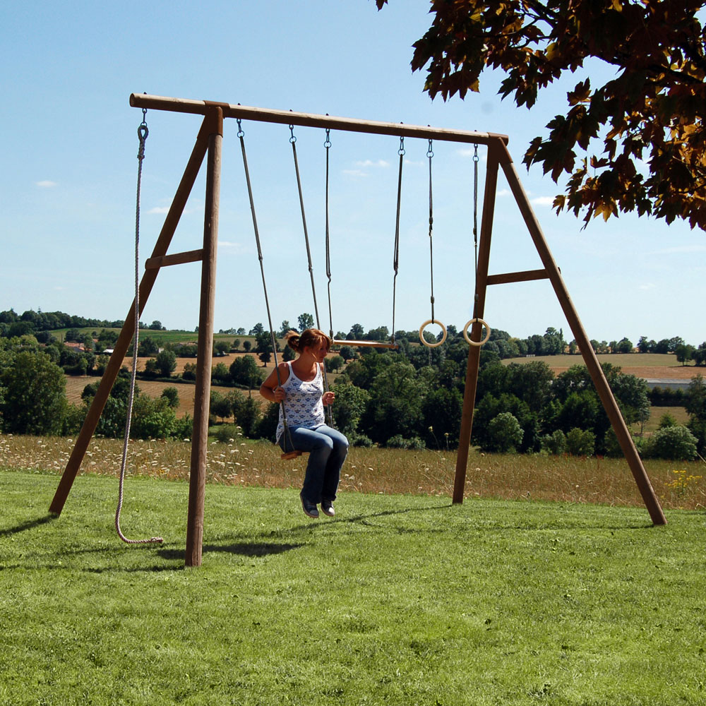 Soulet Galdar Kids Wooden Swing Set with Rope and Trapeze Image 3