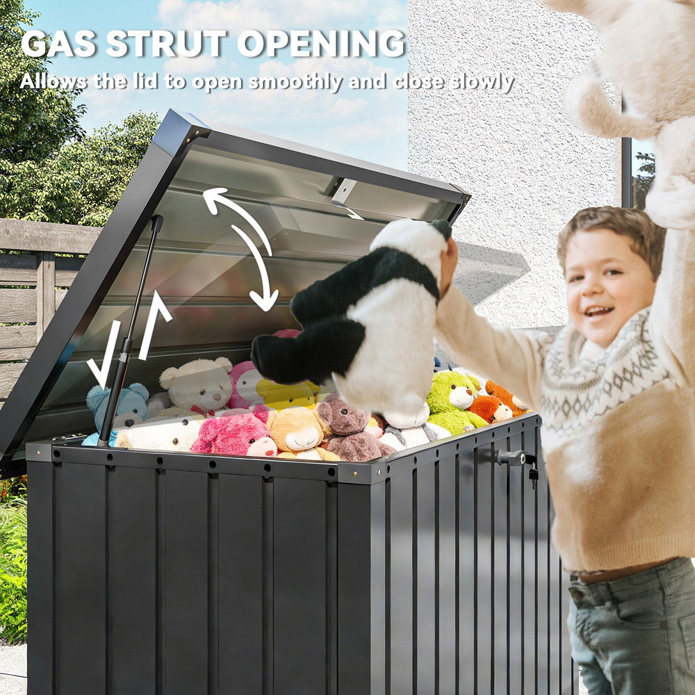 Outsunny 400L Black Metal Waterproof Garden Storage Box with Lock Image 8