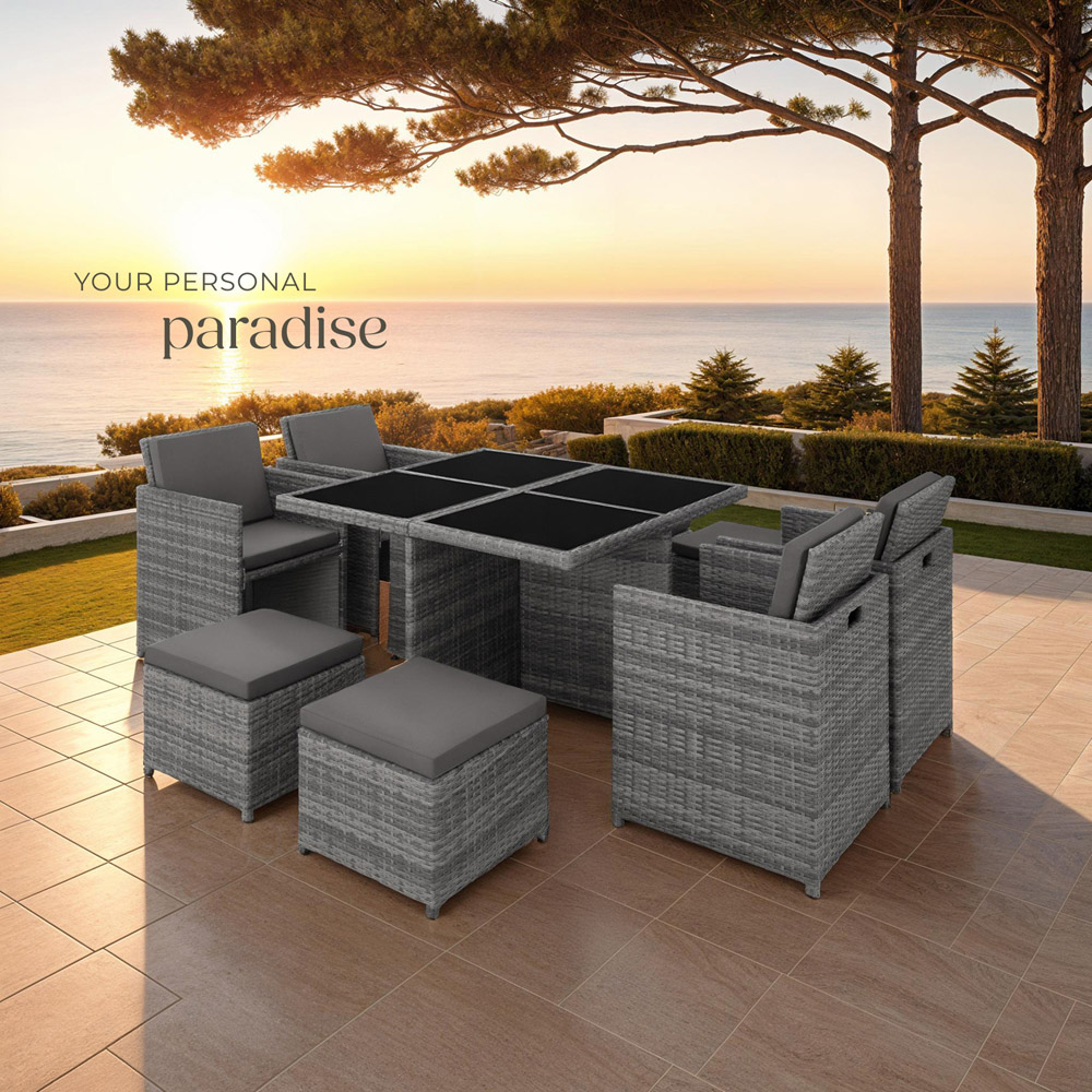 tectake Manhattan 8 Seater Grey Garden Dining Table Set Image 3