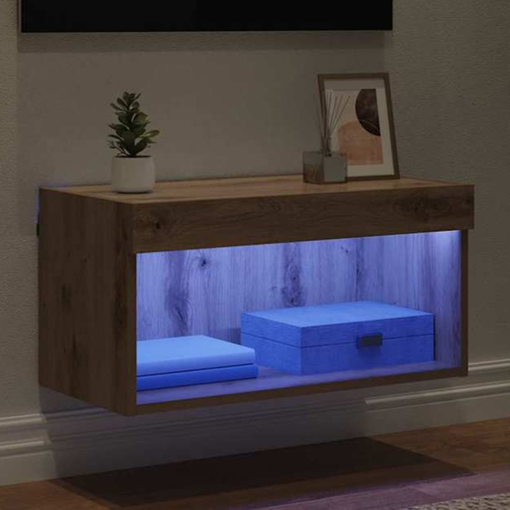 vidaXL Single Shelf Artisan Oak Wall Mounted Wide TV Cabinet with LED Light Image 1