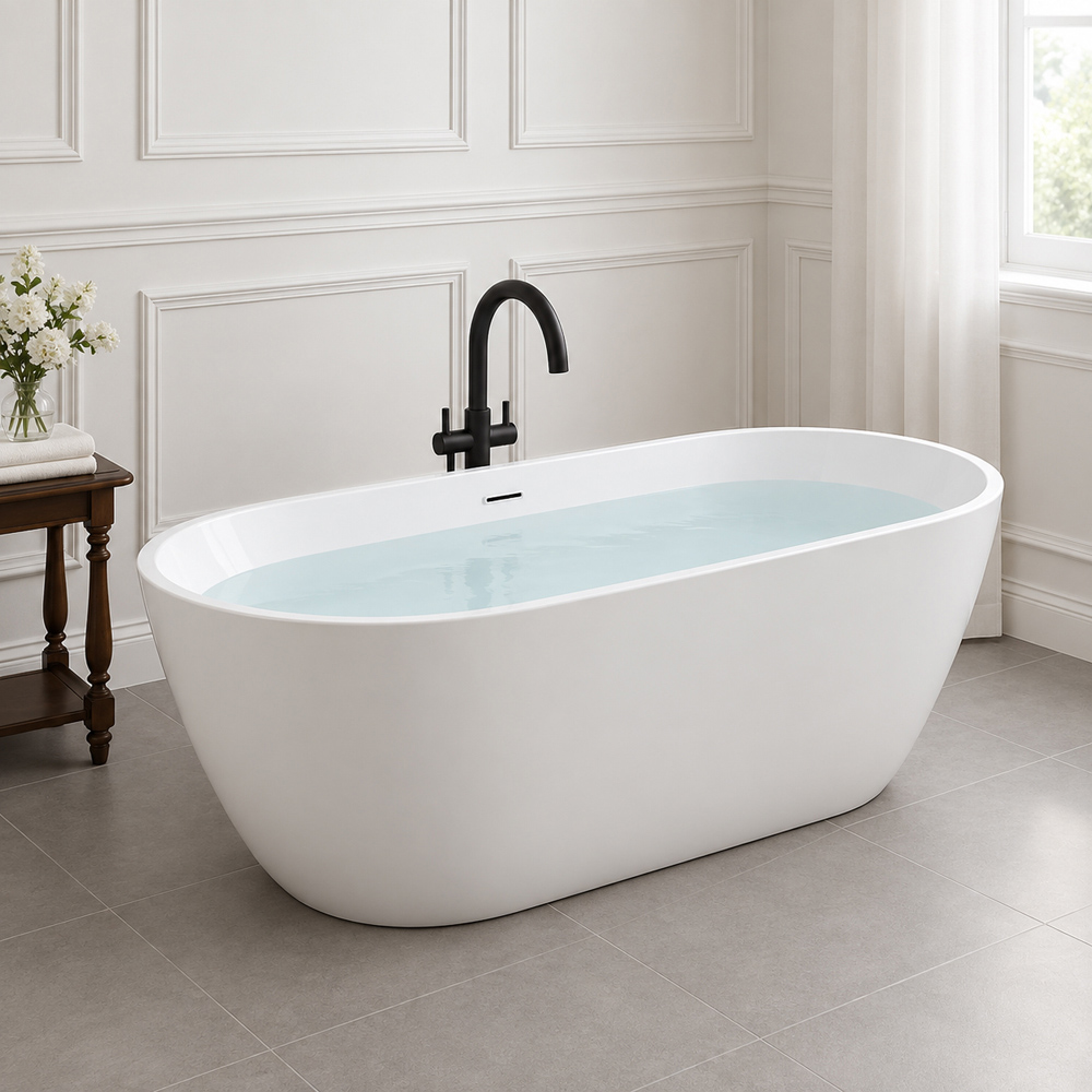Go Bathrooms Gloss White Double Ended Round Freestanding Bath 1500 x 750mm Image 5