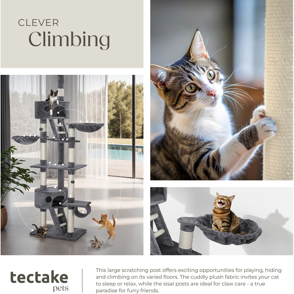tectake Hansi Grey Cat Tree with Scratching Posts 260cm Image 7