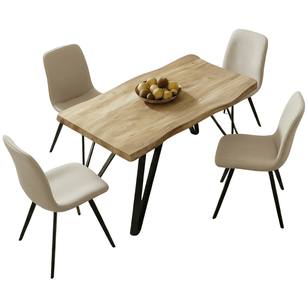 Home Source Arbore and Ashford 4 Seater Rectangular Dining Set Oak Woodgrain Effect and Beige Image 2
